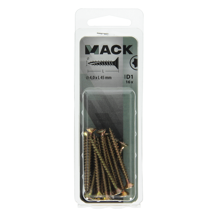 Mack 1017298 - spaanplschr.vzkop-zelfb. geelverz. 16 st 4,0 x 45 mm | 10 stuks