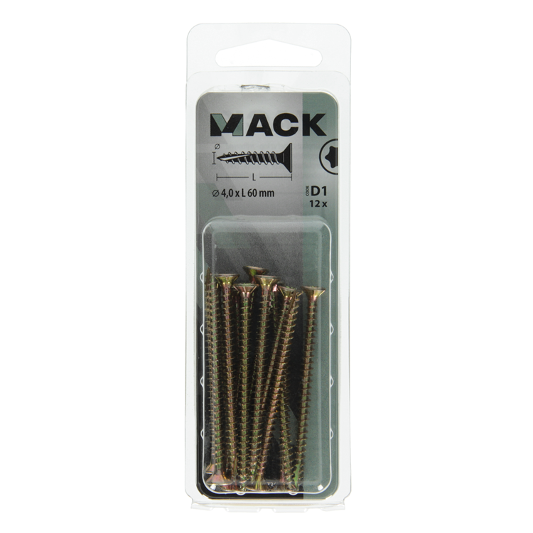 Mack 1017300 - spaanplschr.vzkop-zelfb. geelverz. 12 st 4,0 x 60 mm | 10 stuks