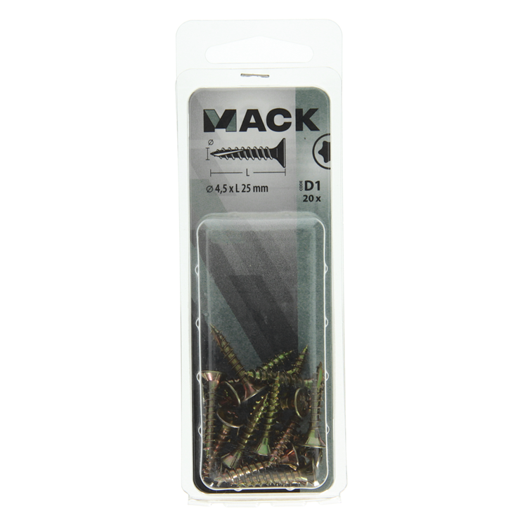 Mack 1017302 - spaanplschr.vzkop-zelfb. geelverz.20 st 4,5 x 25 mm | 10 stuks