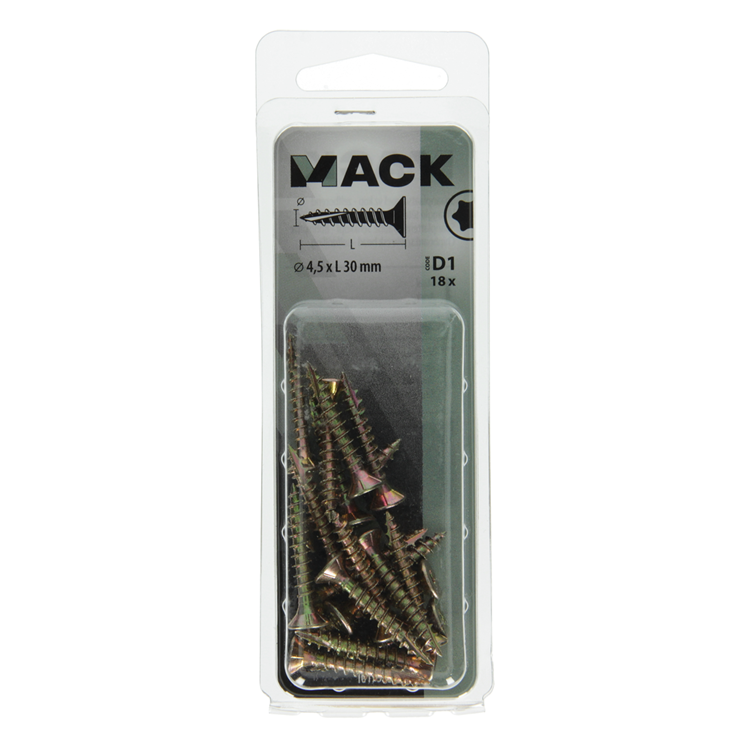 Mack 1017303 - spaanplschr.vzkop-zelfb. geelverz.18 st 4,5 x 30 mm | 10 stuks