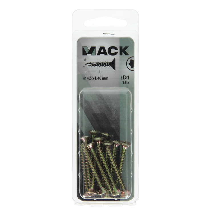 Mack 1017305 - spaanplschr.vzkop-zelfb. geelverz.15 st 4,5 x 40 mm | 10 stuks