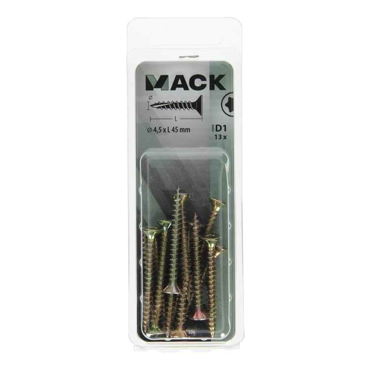 Mack 1017306 - spaanplschr.vzkop-zelfb. geelverz.13 st 4,5 x 45 mm | 10 stuks