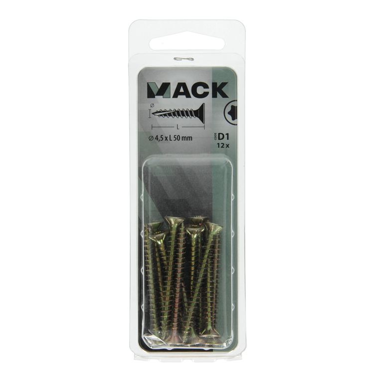 Mack 1017307 - spaanplschr.vzkop-zelfb. geelverz.12 st 4,5 x 50 mm | 10 stuks