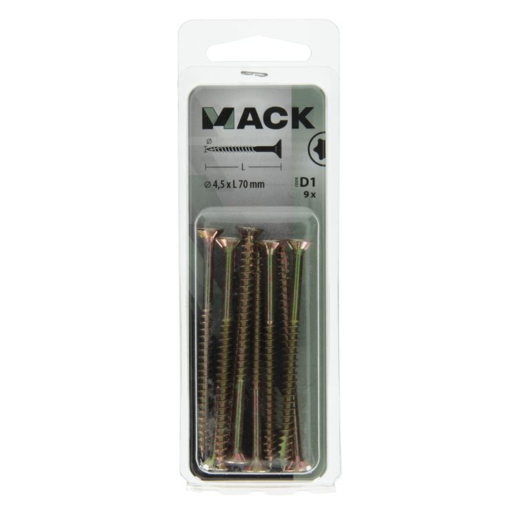 Mack 1017309 - spaanplschr.vzkop-zelfb. geelverz. 9 st 4,5 x 70 mm | 10 stuks