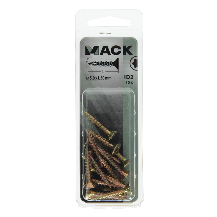 Mack 1017311 - spaanplschr.vzkop-zelfb. geelverz. 15 st 5,0 x 30 mm | 10 stuks