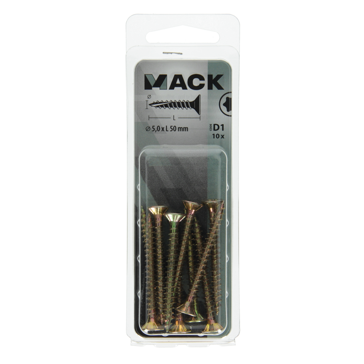 Mack 1017313 - spaanplschr.vzkop-zelfb. geelverz. 10 st 5,0 x 50 mm | 10 stuks