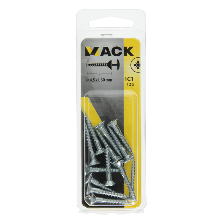 Mack 1017330 - schroef met kopboring staal verz. 12 st 4,5 x 30 mm | 10 stuks