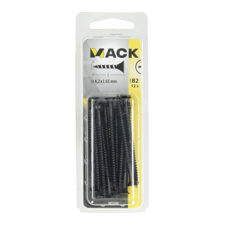 Mack 1017342 - gipsplaatschroef zwart gefosf. 12 st 4,2 x 65 mm | 10 stuks