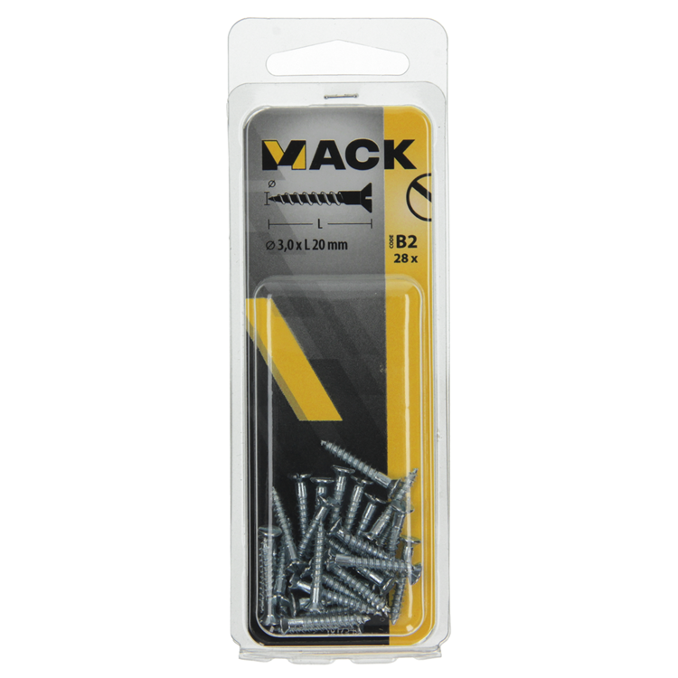 Mack 1017348 - houtschroef verzonken kop verz28 st 3,0 x 20 mm | 10 stuks