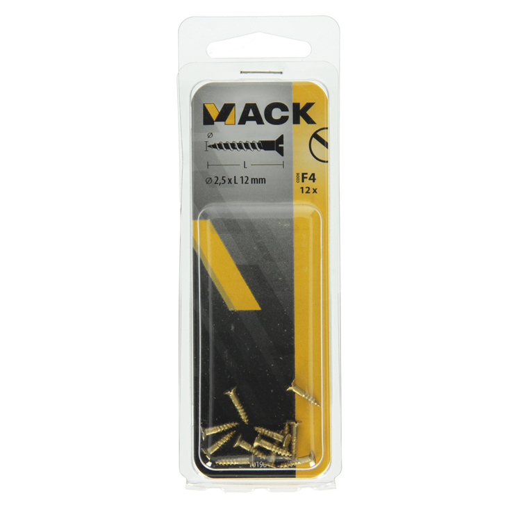 Mack 1019645 - houtschroef verzonken kop messing 12st 2,5 x 12 mm | 10 stuks