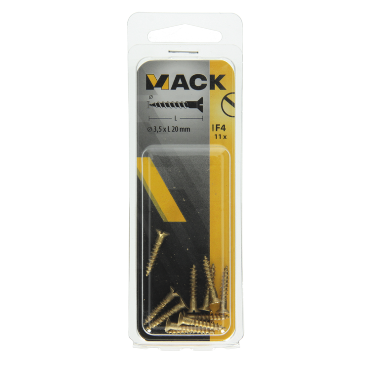 Mack 1019651 - houtschroef verzonken kop messing 11st 3,5 x 20 mm | 10 stuks