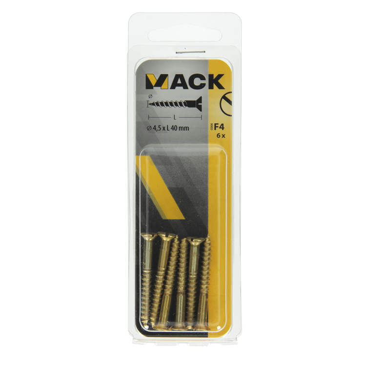 Mack 1019655 - houtschroef verzonken kop messing 6 st 4,5 x 40 mm | 10 stuks