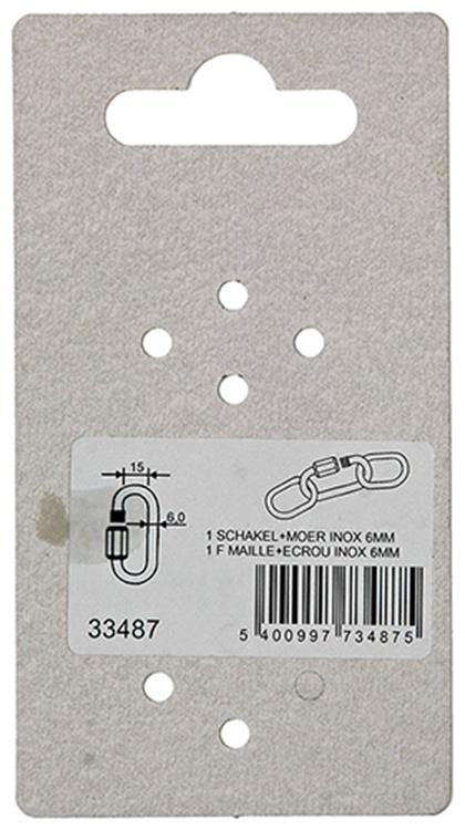 Mack 1008457 - 1 loze schakel + moer 6mm inox | 10 stuks
