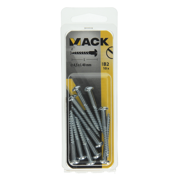 Mack 1017377 - houtschroef bolkop staal verzinkt 10 st 4,5 x 40 mm | 10 stuks