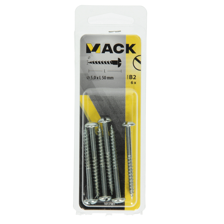 Mack 1017381 - houtschroef bolkop staal verzinkt 6 st 5,0 x 50 mm | 10 stuks