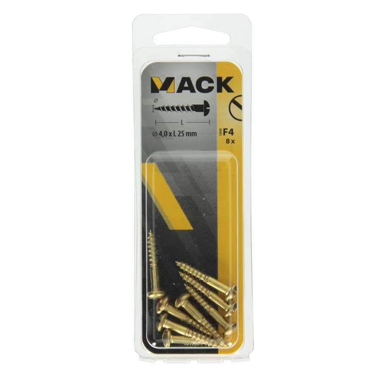 Mack 1019664 - houtschroef bolkop messing 8 st 4,0 x 25 mm | 10 stuks