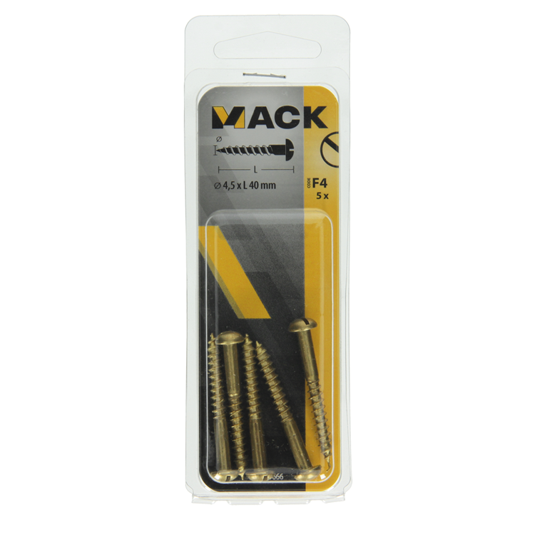 Mack 1019666 - houtschroef bolkop messing 5 st 4,5 x 40 mm | 10 stuks