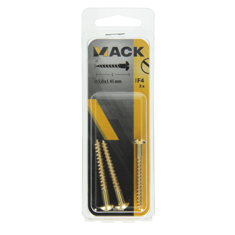 Mack 1019668 - houtschroef bolkop messing 3 st 5,0 x 45 mm | 10 stuks