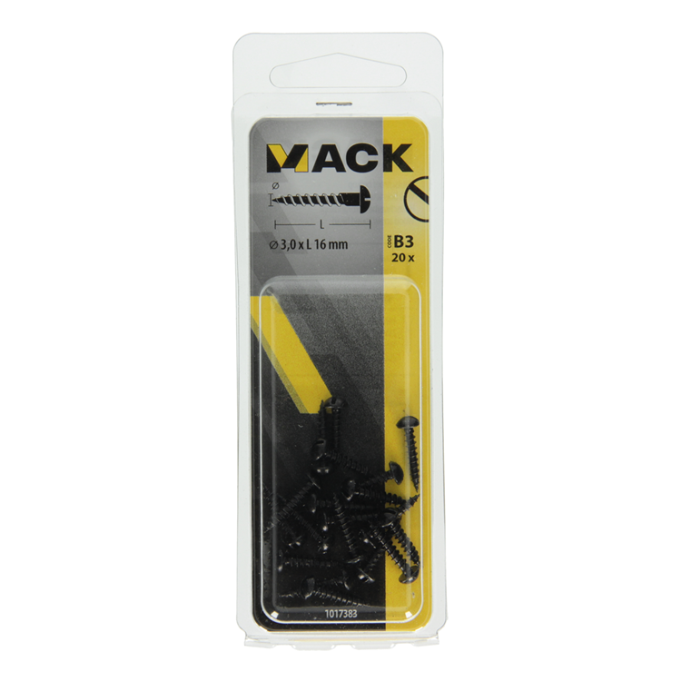 Mack 1017383 - houtschroef bolkop zwart verzinkt 20 st 3,0 x 16 mm | 10 stuks