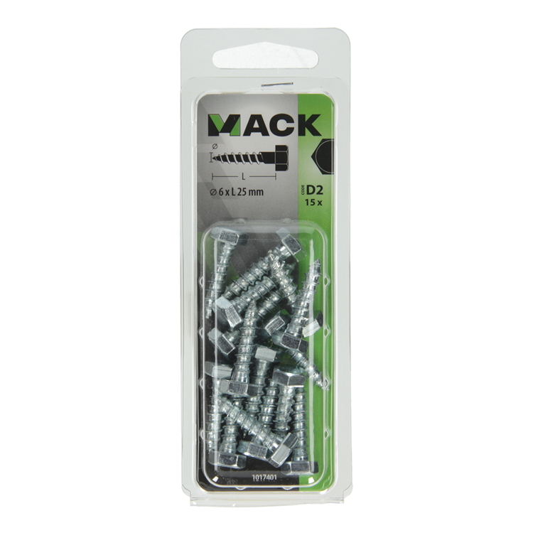 Mack 1017401 - houtdraadbout staal verzinkt 15 st 6 x 25 mm | 10 stuks