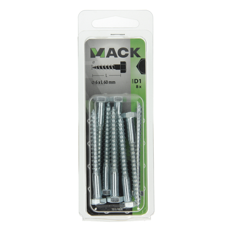 Mack 1017406 - houtdraadbout staal verzinkt 8 st 6 x 60 mm | 10 stuks