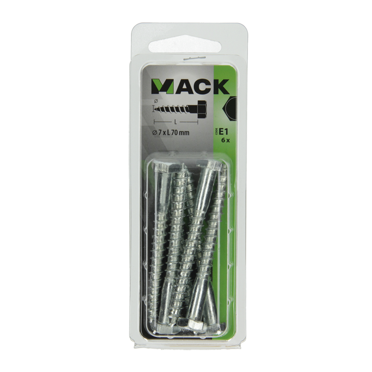 Mack 1017411 - houtdraadbout staal verzinkt 6 st 7 x 70 mm | 5 stuks