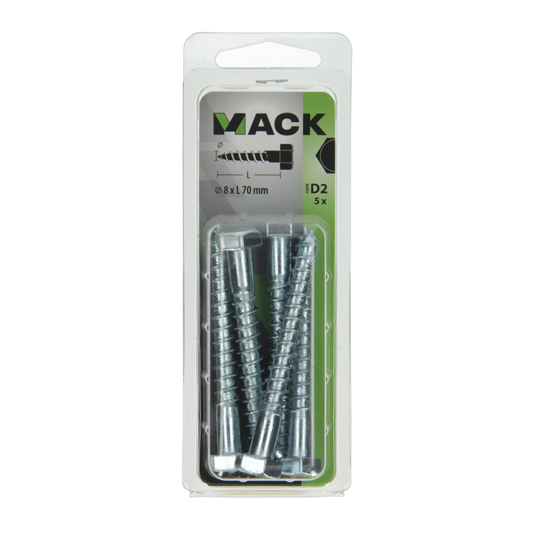 Mack 1017417 - houtdraadbout staal verzinkt 5 st 8 x 70 mm | 5 stuks