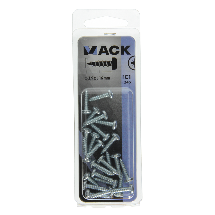 Mack 1017443 - zelftappende schroef cyl kop verz. 24st 3,9 x 16 mm | 10 stuks