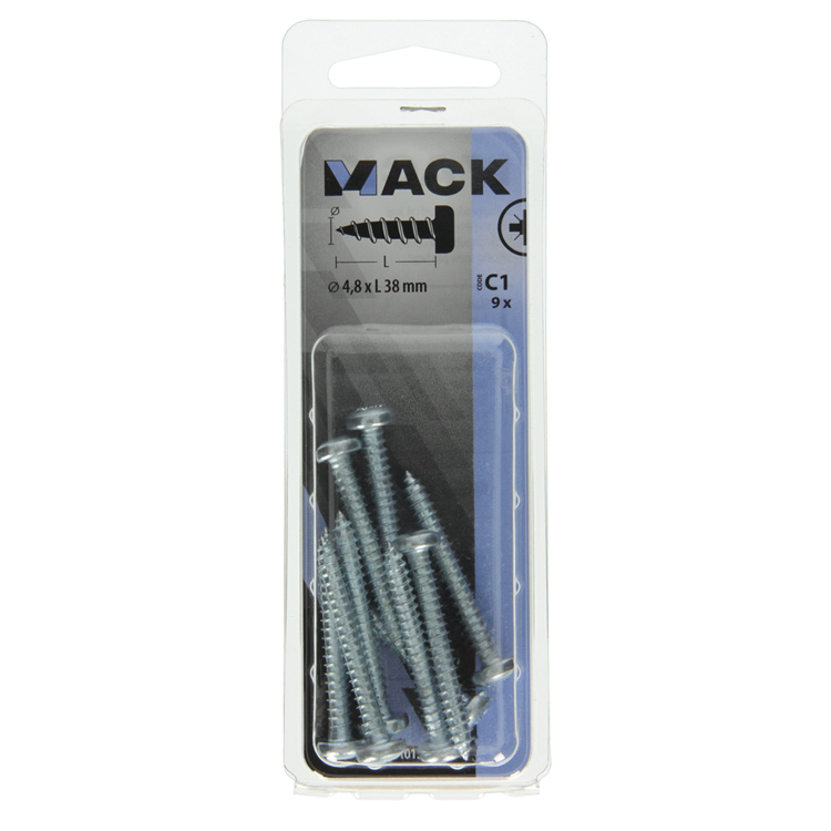 Mack 1017454 - zelftappende schroef cyl kop verz. 9 st 4,8 x 38 mm | 10 stuks