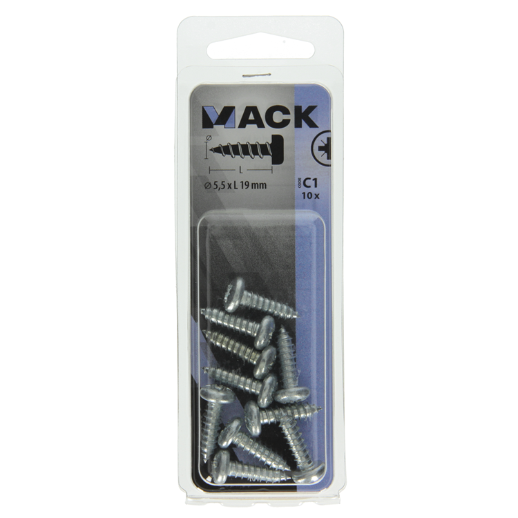 Mack 1017457 - zelftappende schroef cyl kop verz. 10st 5,5 x 19 mm | 10 stuks