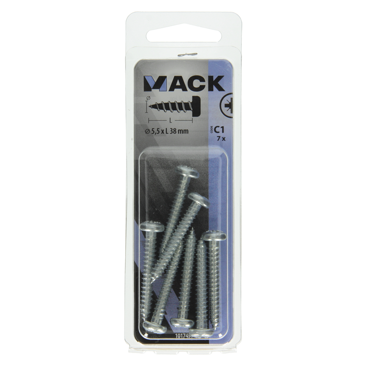 Mack 1017459 - zelftappende schroef cyl kop verz. 7 st 5,5 x 38 mm | 10 stuks