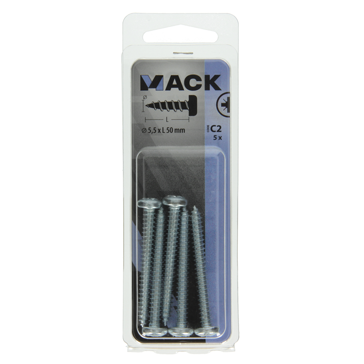 Mack 1017460 - zelftappende schroef cyl kop verz. 5 st 5,5 x 50 mm | 10 stuks