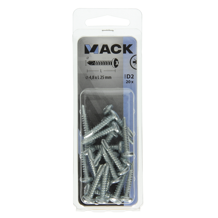 Mack 1017472 - zelfborende schroef cyl. kop verz. 20st 4,8 x 25 mm | 10 stuks