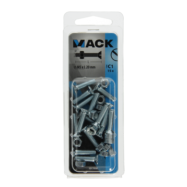 Mack 1017500 - metaalschroef verz. kop + moer verz. 15st m5 x 20 mm | 10 stuks