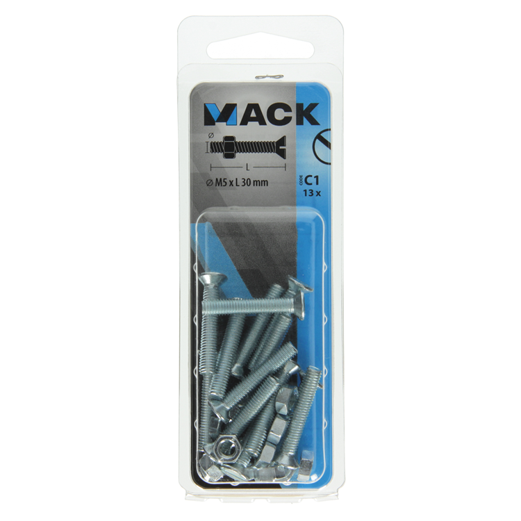 Mack 1017502 - metaalschroef verz. kop + moer verz. 13st m5 x 30 mm | 10 stuks