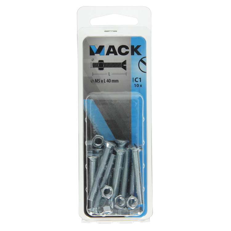Mack 1017503 - metaalschroef verz. kop + moer verz. 10st m5 x 40 mm | 10 stuks