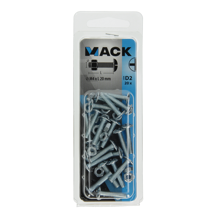 Mack 1017540 - kachelbout + moer staal verzinkt 20 st m4 x 20 mm | 10 stuks