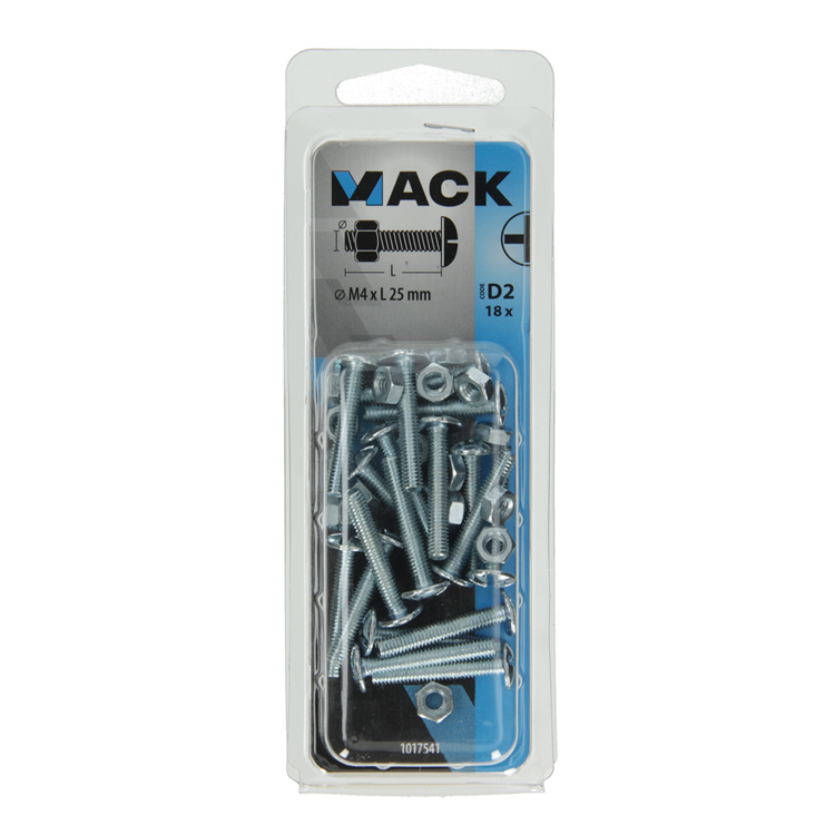Mack 1017541 - kachelbout + moer staal verzinkt 18 st m4 x 25 mm | 10 stuks