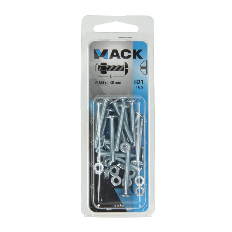 Mack 1017542 - kachelbout + moer staal verzinkt 16 st m4 x 30 mm | 10 stuks