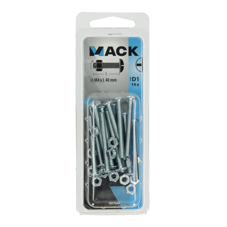 Mack 1017543 - kachelbout + moer staal verzinkt 14 st m4 x 40 mm | 10 stuks