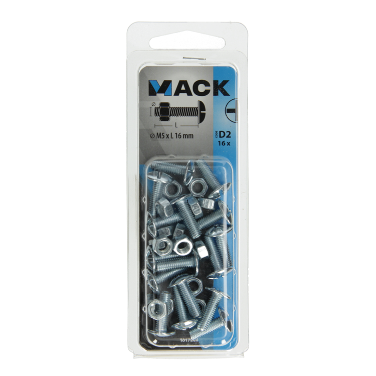 Mack 1017544 - kachelbout + moer staal verzinkt 16 st m5 x 16 mm | 10 stuks
