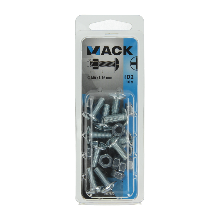 Mack 1017550 - kachelbout + moer staal verzinkt 10 st m6 x 16 mm | 5 stuks