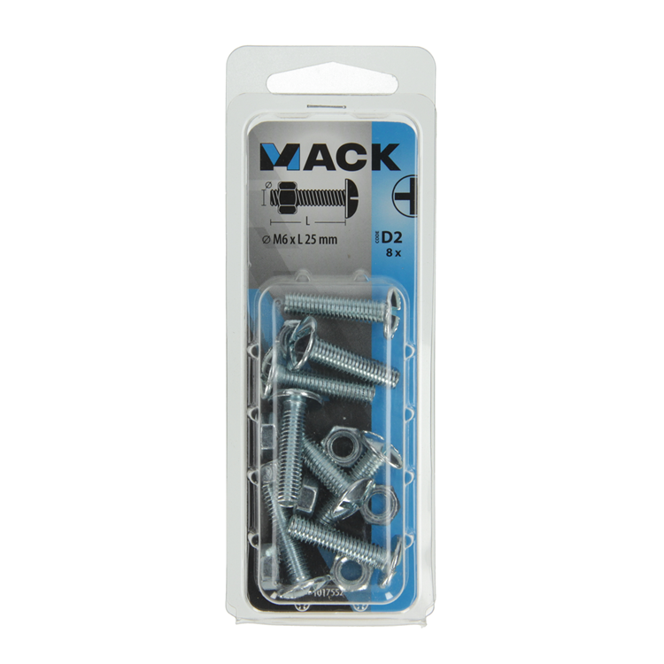 Mack 1017552 - kachelbout + moer staal verzinkt 8 st m6 x 25 mm | 5 stuks