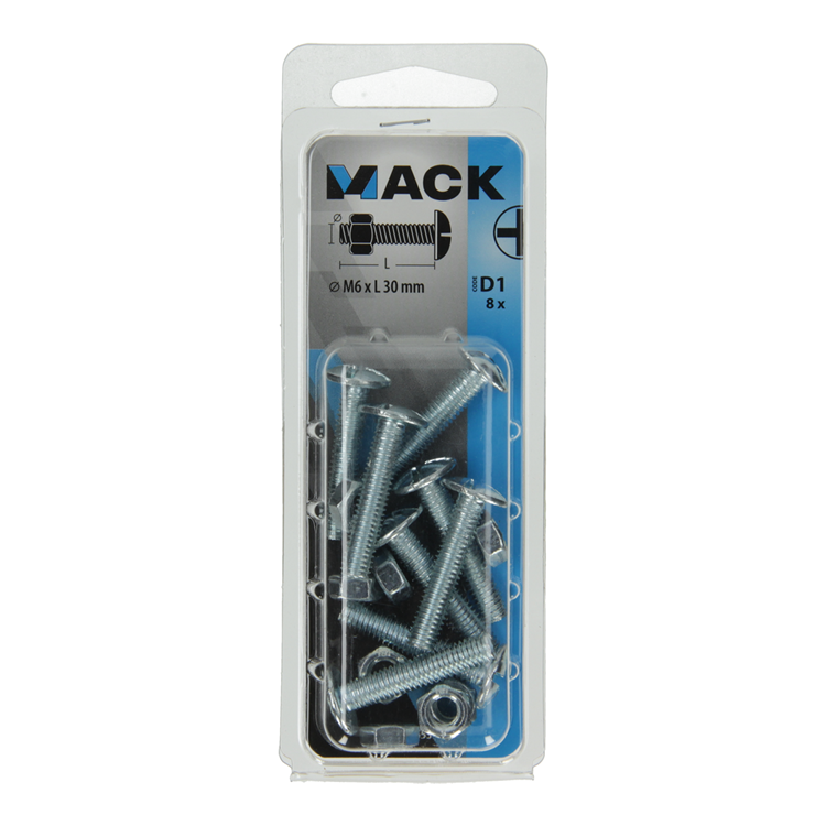 Mack 1017553 - kachelbout + moer staal verzinkt 8 st m6 x 30 mm | 5 stuks