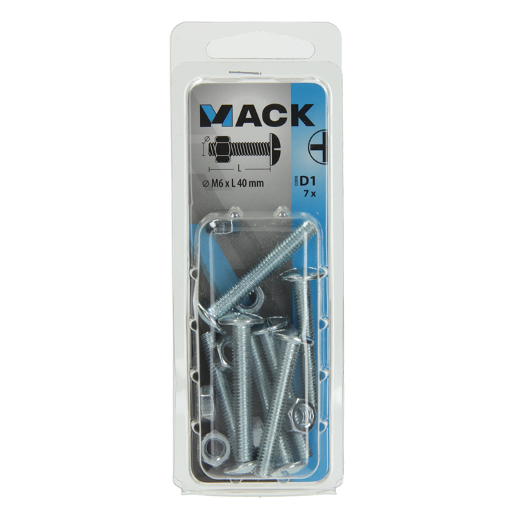 Mack 1017554 - kachelbout + moer staal verzinkt 7 st m6 x 40 mm | 5 stuks
