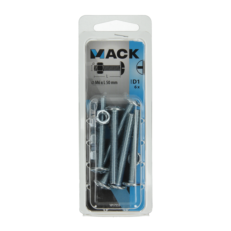 Mack 1017555 - kachelbout + moer staal verzinkt 6 st m6 x 50 mm | 5 stuks