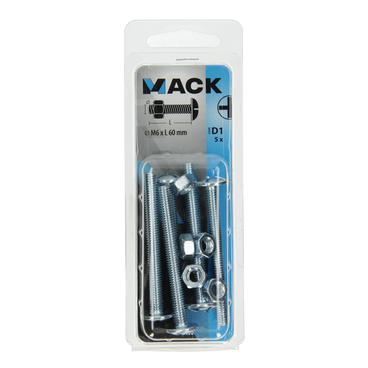 Mack 1017556 - kachelbout + moer staal verzinkt 5 st m6 x 60 mm | 10 stuks