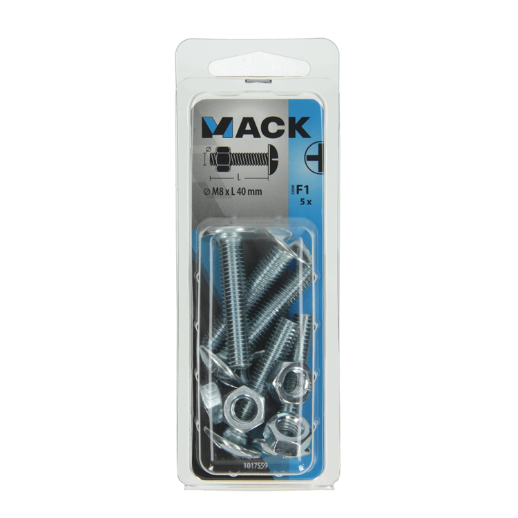 Mack 1017559 - kachelbout + moer staal verzinkt 5 st m8 x 40 mm | 5 stuks