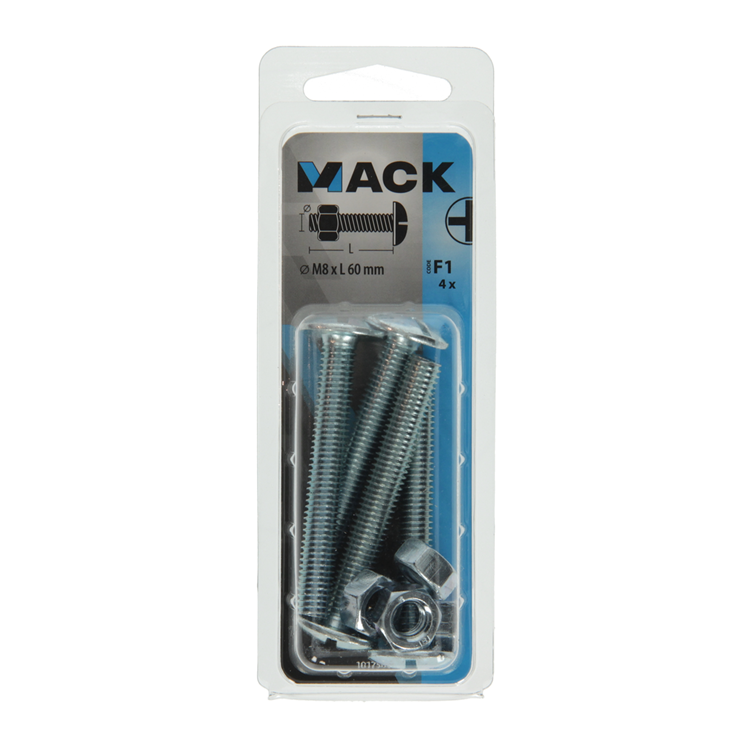 Mack 1017560 - kachelbout + moer staal verzinkt 4 st m8 x 60 mm | 5 stuks