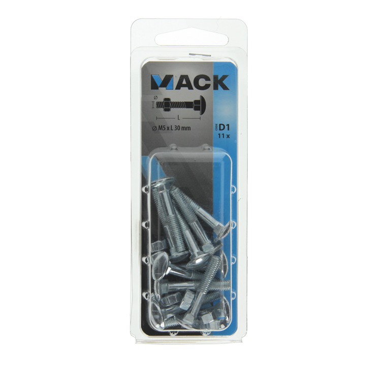Mack 1017563 - houtbout + moer staal verzinkt11 st m5 x 30 mm | 5 stuks